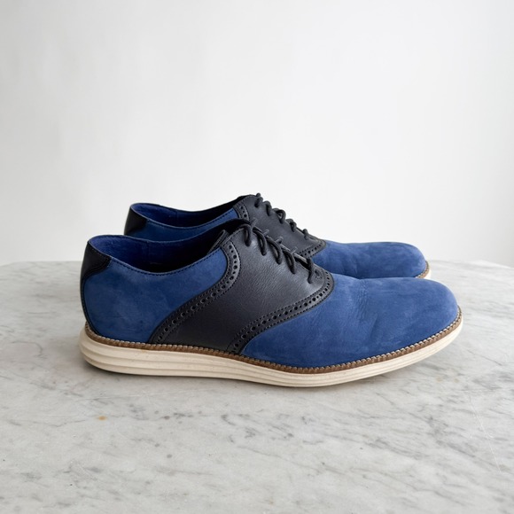 Cole Haan Men's ØriginalGrand Saddle‎ Oxfords blue suede leather size 10.5